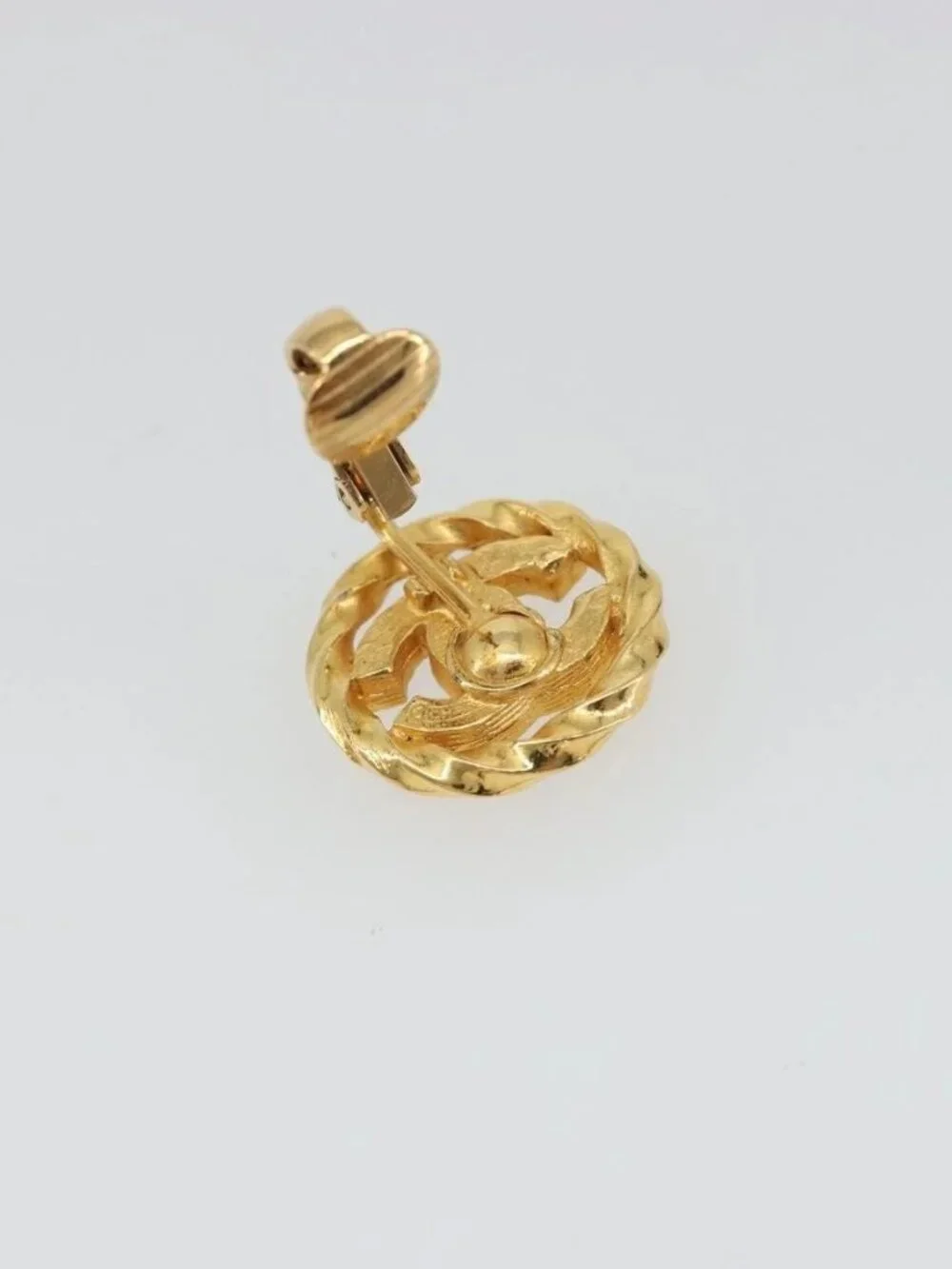 CHANEL Earring Metal Gold Tone CC Auth 188627